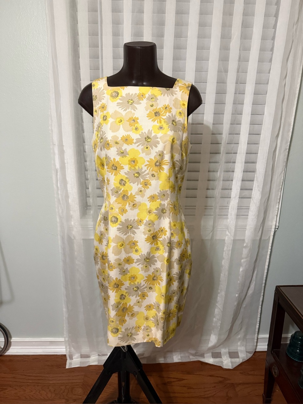 Ann Taylor Sleeveless Yellow Floral Sheath Dress